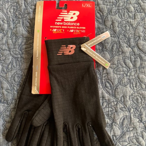 NWT New Balance Women's Grid Fleece Gloves, sz L/XL, Reflective Logo, Touch Tip - Picture 3 of 4